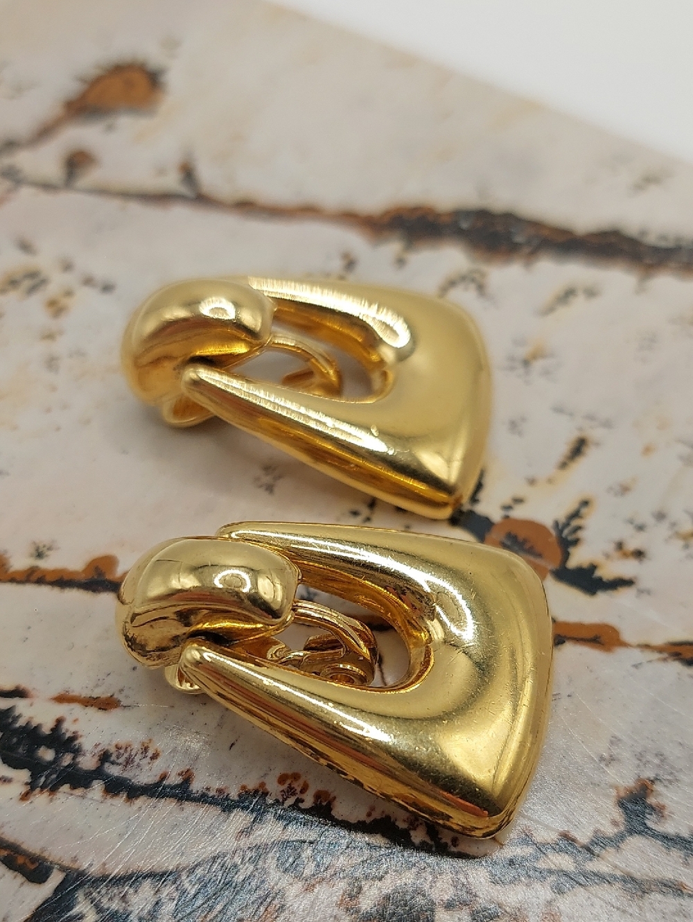 MONET Clip Vintage Bold 1980's Goldtone Drape Drop Earrings - Women Jewelry
